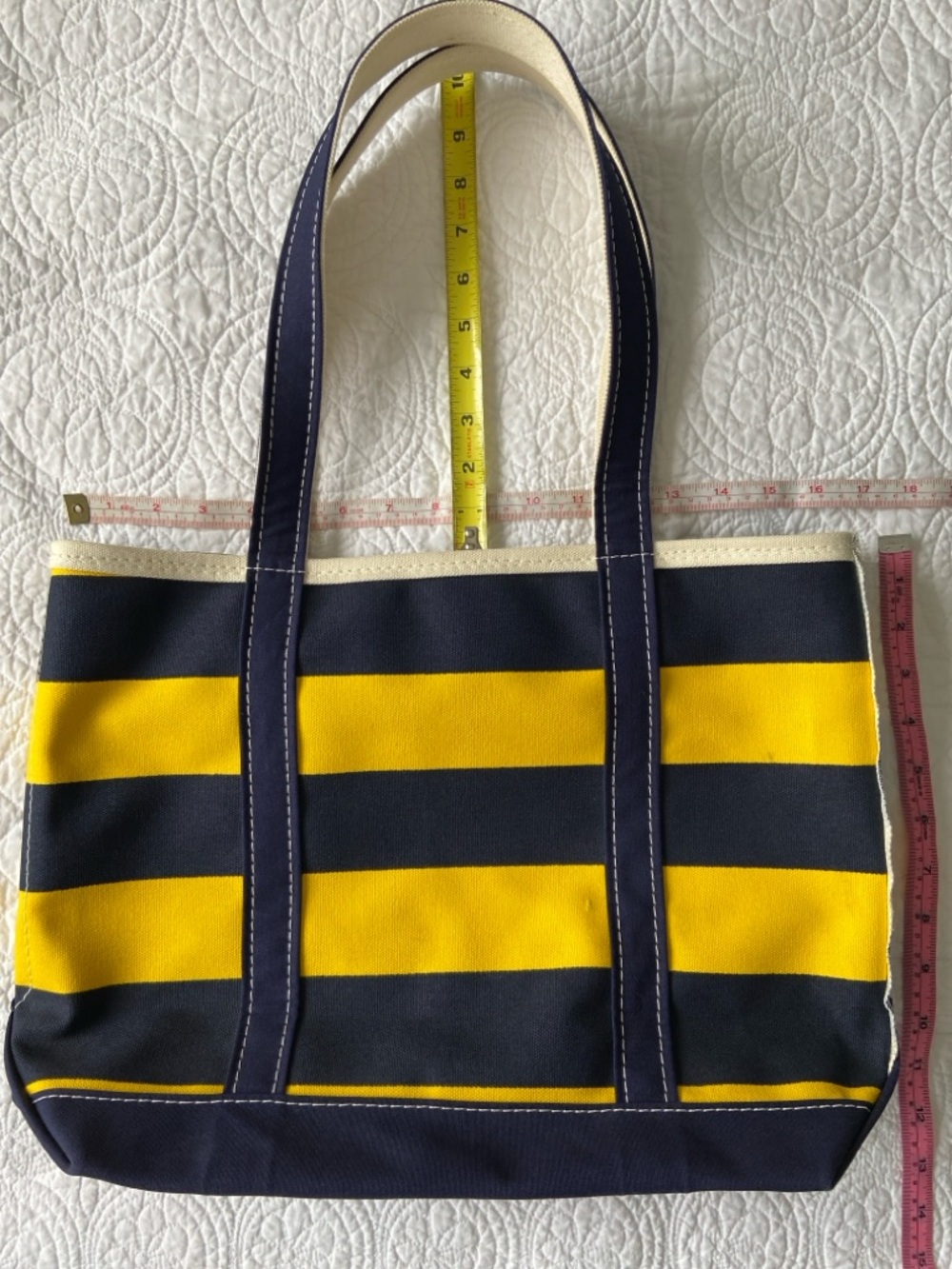 L.L. Bean 90s Yellow and Navy Striped Canvas Boat and Tote Bg - Picture 13 of 17